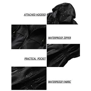 LOMON Women Waterproof Lightweight Rain Jacket Active Outdoor Hooded Raincoat (L, Black1)