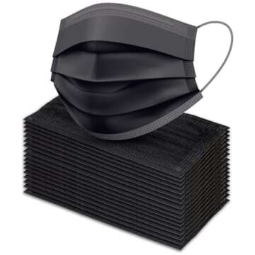Gleeporte Premium Black Disposable Face Masks, 3-Ply Protection for Adults - Pack of 100