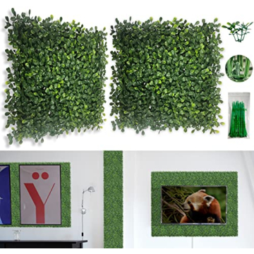 Bybeton Artificial Grass Wall Panel,10"x 10"(12Pcs) Boxwood Faux Green Wall Panels for Interior Wall...