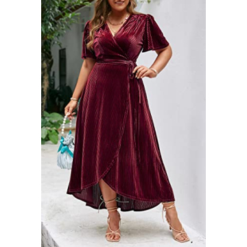 BerryGo Plus Size Velvet Wrap Dress for Formal Events