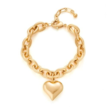 CLASSYZINT Gold Chunky Link Heart Charm Bracelets for Women, Adjustable Rolo Chain Dangling Puffy Heart Charm Bracelets