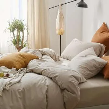 AMWAN Apricot Beige Duvet Cover King Taupe Apricot Solid Color Bedding Sets Jersey Knit Cotton Apricot Color Comforter Cover Simple Style Beige Tan Duvet Cover 1 Queen Duvet Cover