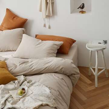 AMWAN Apricot Beige Duvet Cover King Taupe Apricot Solid Color Bedding Sets Jersey Knit Cotton Apricot Color Comforter Cover Simple Style Beige Tan Duvet Cover 1 Queen Duvet Cover