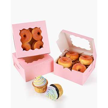qiqee Pink Cookie Boxes with Window 36packs 6x6x3 Pink Bakery Box Pastry Box for Wedding Favor Birth...