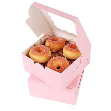 qiqee Pink Cookie Boxes with Window 36packs 6x6x3 Pink Bakery Box Pastry Box for Wedding Favor Birthday ＆ Party