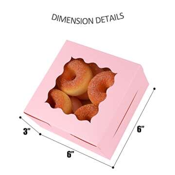 qiqee Pink Cookie Boxes with Window 36packs 6x6x3 Pink Bakery Box Pastry Box for Wedding Favor Birthday ＆ Party