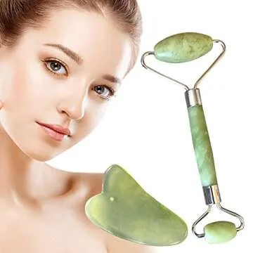SEGMINISMART Jade Roller Massager for Face Anti Aging Gua Sha Scraping Massage Tool Set Therapy 100% Natural Jade Facial Roller Anti Wrinkle and Skin Rejuvenate