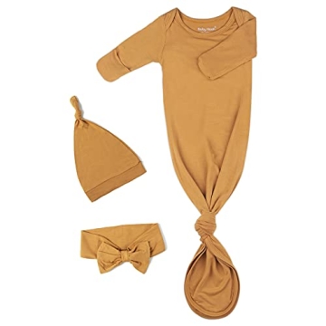 Newborn Baby Knotted Gown, Super Soft Silky Infant Long Sleeve Sleeper with Tie Bottom, Baby Girl an...