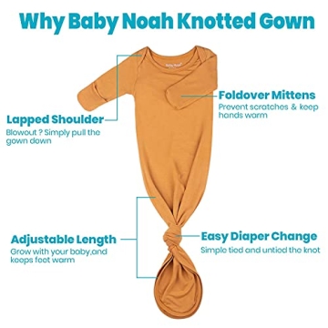 Soft Knotted Baby Gown with Hat and Mittens for Infants