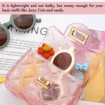AUGUST 18 Little Girls Mini Jelly Purse Candy Color Transparent Small Crossbody Bag Cute Princess Handbags with Bead Handle For Toddler Kids (Pink)