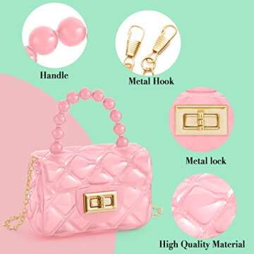 AUGUST 18 Little Girls Mini Jelly Purse Candy Color Transparent Small Crossbody Bag Cute Princess Handbags with Bead Handle For Toddler Kids (Pink)