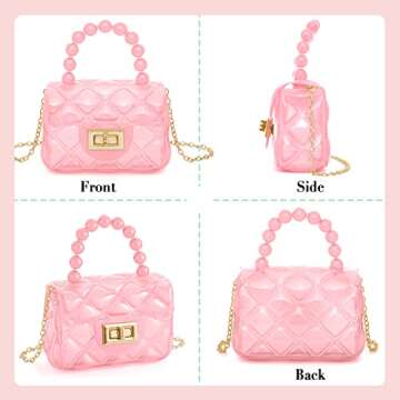 AUGUST 18 Little Girls Mini Jelly Purse Candy Color Transparent Small Crossbody Bag Cute Princess Handbags with Bead Handle For Toddler Kids (Pink)