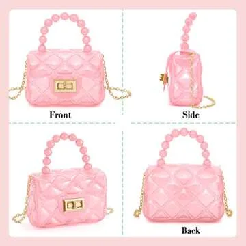 AUGUST 18 Little Girls Mini Jelly Purse Candy Color Transparent Small Crossbody Bag Cute Princess Handbags with Bead Handle For Toddler Kids (Pink)