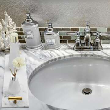 Tioncy 2 Pcs Marble Towel Holder Elegant Vanity Tray