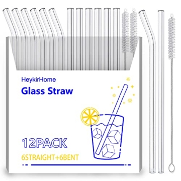 HeykirHome 12-Pack Reusable Glass Straws - Perfect for Smoothies, Juice, and More