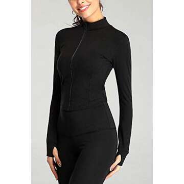 Lviefent Womens Lightweight Full Zip Running Track Jacket Workout Slim Fit Yoga Sportwear with Thumb...