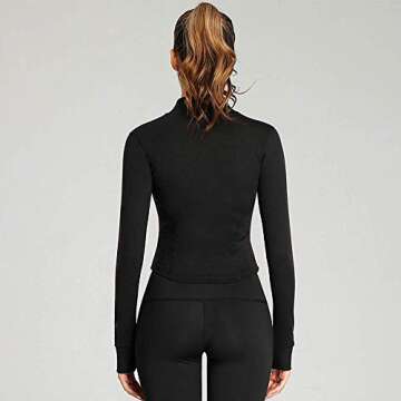Lviefent Womens Lightweight Full Zip Running Track Jacket Workout Slim Fit Yoga Sportwear with Thumb Holes (Black, Large)