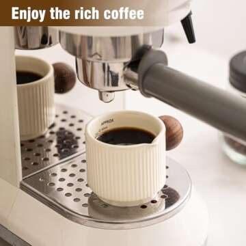 KEMORELA Ceramic Espresso Cups with Spouts & Handles, 90ml with Ounce & Milliliter Markings, Espress...