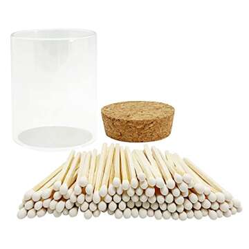 2" White Matches in a Chic Bottle | 100+ Artisan ~ Safety Matchsticks in a Glass Jar with Cork Lid & Striker by Thankful Greetings| Great for Home Decor & Candle Lovers | Decorative Candle Accessories