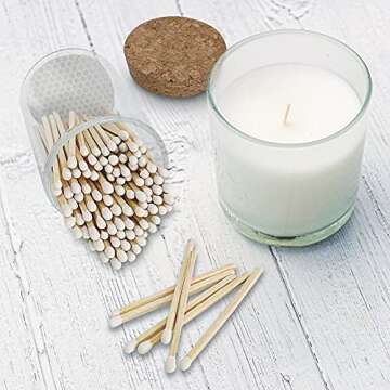 2" White Matches in a Chic Bottle | 100+ Artisan ~ Safety Matchsticks in a Glass Jar with Cork Lid & Striker by Thankful Greetings| Great for Home Decor & Candle Lovers | Decorative Candle Accessories