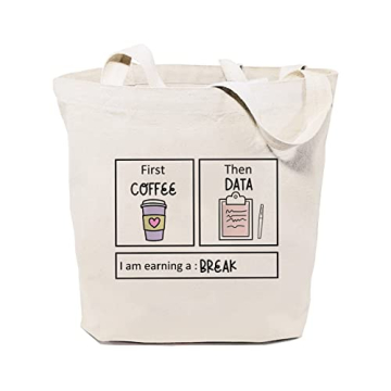 GXVUIS First Coffee Then Data Canvas Tote Bag for Women Reusable Shopping Bags BCBA ABA RBT Therapis...