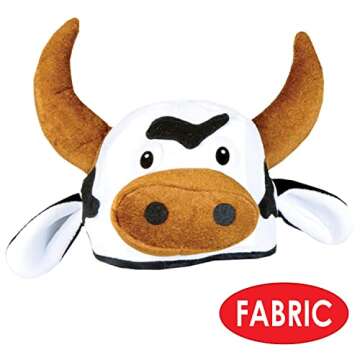 Beistle NoveltBeistle Unisex Plush Cow Head Hat – Western Themed Novelty Cap, Farm Animal Party Supplies, Halloween Costume Headwear, Photo Booth Prop, Dress Up Accessory
