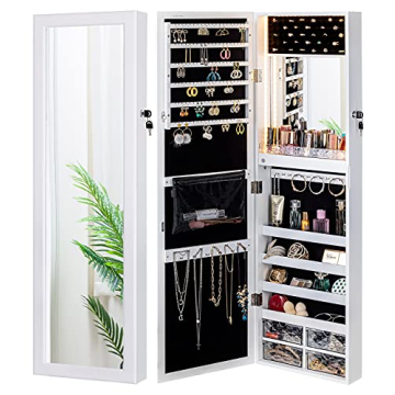 LUXFURNI Jewelry Cabinet with LED Lights & Lockable Storage