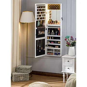 LUXFURNI Jewelry Cabinet with LED Lights & Lockable Storage