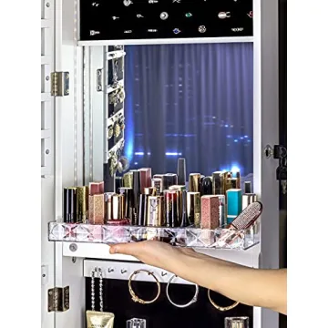 LUXFURNI Jewelry Cabinet with LED Lights & Lockable Storage