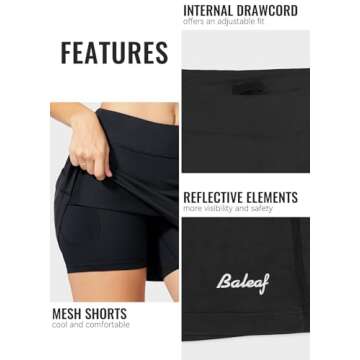 BALEAF Women's Golf Skorts Tennis Skirts with Pockets Athletic Running Workout Sports Black Size M