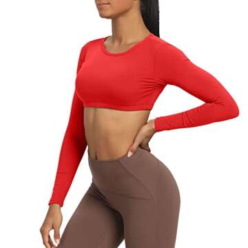 Aoxjox Long Sleeve Crop Tops for Women Clarissa Backless Workout Cropped T Shirt Top (Racing Red, X-Large)
