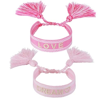 COTTVOTT 2pcs Woven Friendship Bracelets - LOVE+DREAM