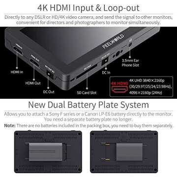 FEELWORLD F6 Plus+Battery + Charger +Carrying Case 6 inch Touch Screen DSLR Camera Field Monitor with HDR 3D LUT Small Full HD 1920x1080 Support 4K Input Output