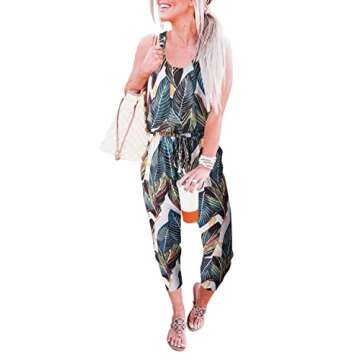 ANRABESS Women's Causal Tank Jumpsuits Sleeveless Drawstring Elastic Waist Loose Summer Romper Outfits with Pockets Leaf Print Small