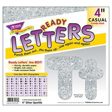 TREND ENTERPRISES Silver Sparkle 4" Casual Combo Ready Letters, 172 Pieces, T-79943