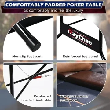 RayChee Foldable Poker Table for 10 Players - Portable Design