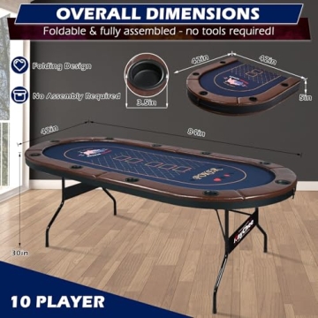 RayChee Foldable Poker Table for 10 Players - Portable Design