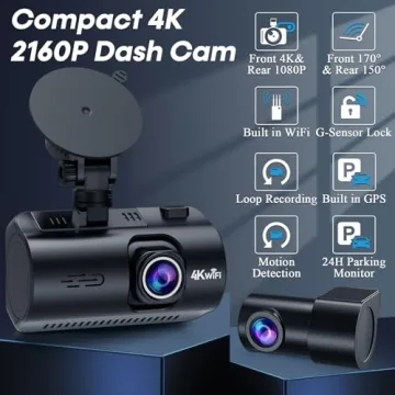 4K Dash Cam Front and Rear with GPS & Night Vision