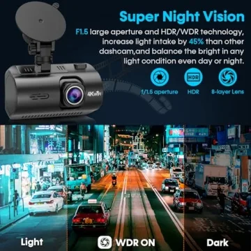 4K Dash Cam Front and Rear with GPS & Night Vision