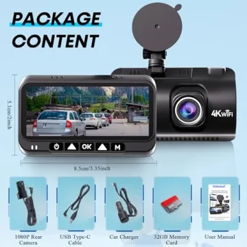 4K Dash Cam Front and Rear with GPS & Night Vision