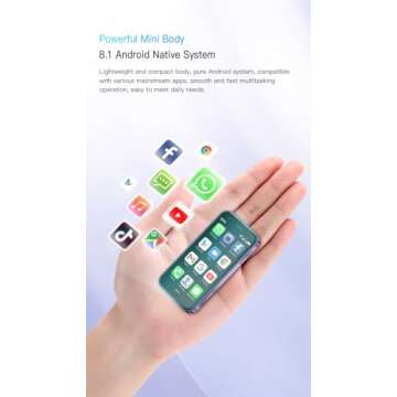 Yoidesu XS15 Smartphone, 3in Super Small Cell Phone, Dual SIM 2GB 16GB ROM for Android 8.1 Ultra Thin Mobile Phone, 1000mAh The World's Smallest Backup