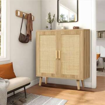 Iwell Rattan Storage Cabinet with Adjustable Shelf, 2 Doors - Accent Cabinet for Living Room, Dining...
