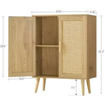 Iwell Rattan Storage Cabinet with Adjustable Shelf, 2 Doors - Accent Cabinet for Living Room, Dining Room, Entryway - Natural
