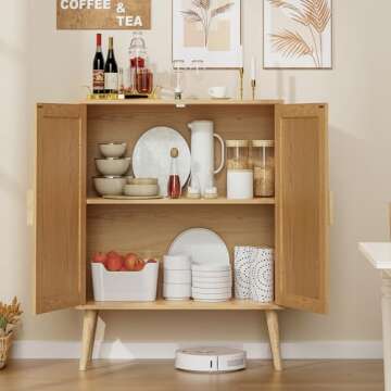 Iwell Rattan Storage Cabinet with Adjustable Shelf, 2 Doors - Accent Cabinet for Living Room, Dining Room, Entryway - Natural