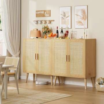 Iwell Rattan Storage Cabinet with Adjustable Shelf, 2 Doors - Accent Cabinet for Living Room, Dining Room, Entryway - Natural