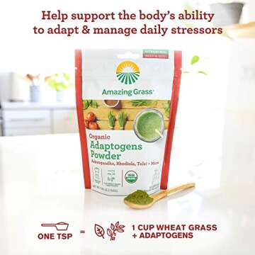 Amazing Grass Adaptogens Booster Smoothie Mix: Greens Powder with Ashwagandha, Rhodiola, Chaga & Tulsi, Smoothie Booster, 30 Servings