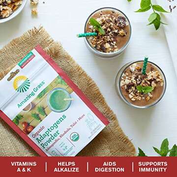 Amazing Grass Adaptogens Booster Smoothie Mix: Greens Powder with Ashwagandha, Rhodiola, Chaga & Tulsi, Smoothie Booster, 30 Servings