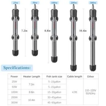 HITOP 50W Adjustable Aquarium Heater - Perfect for Small Fish Tanks