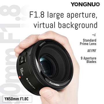 YONGNUO YN50mm F1.8 Lens Large Aperture Auto Focus Lens Compatible with Canon EF Mount EOS Camera