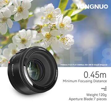 YONGNUO YN50mm F1.8 Lens Large Aperture Auto Focus Lens Compatible with Canon EF Mount EOS Camera